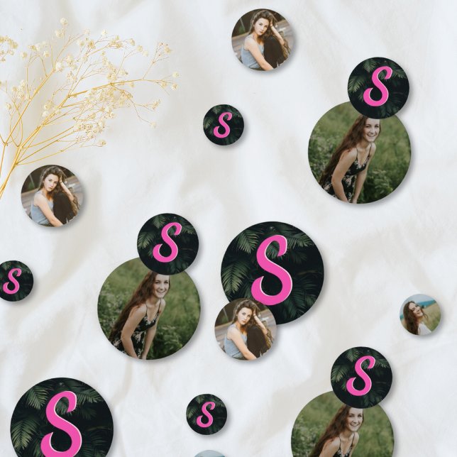 Monogram Pink Tropical Bat Mitzvah Foto Confetti Konfetti (Monogram Pink Tropical Bat Mitzvah Photo Confetti)