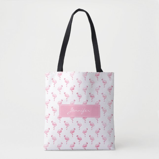 Monogram Pink Tropical Flamingo Summer Pattern Tasche (Vorderseite)