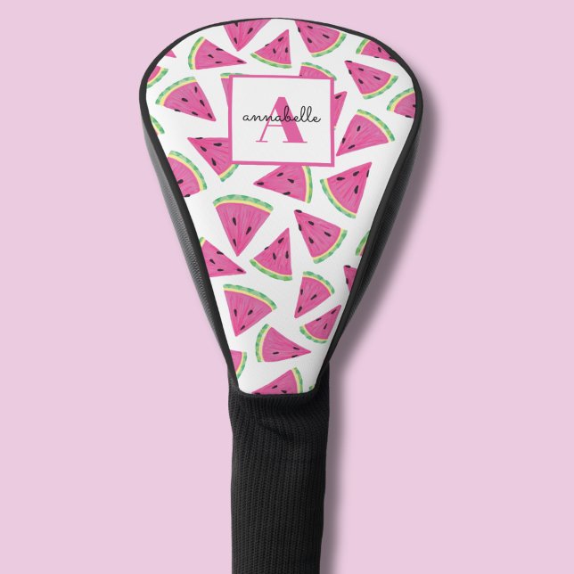 Monogram Pink Tropical Watermelon Muster Golf Headcover (Watermelon pattern personalized golf head cover)