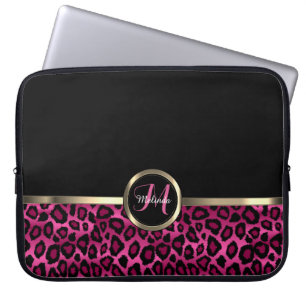 Monogram Pink und Black Leopard mit Gold Akzenten Laptopschutzhülle