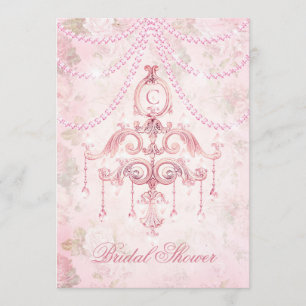 Monogram Pink Vintag Chandelier Brautparty Einladung