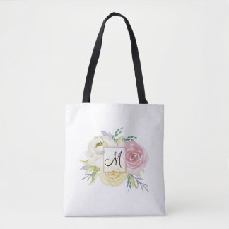 Monogram Pink Watercolor-Blume Tasche