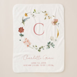 Monogram Pink Watercolor Floral Girl Birth Stats Sherpadecke