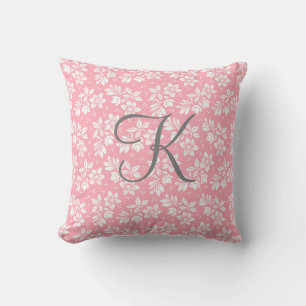 Monogram Pink White Gray Botanical Kissen