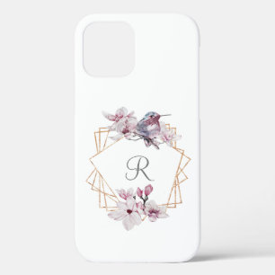 Monogram Pink White Magnolias Bird Gold Frame Case-Mate iPhone Hülle
