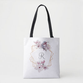 Monogram Pink White Magnolias Bird Gold Frame Tasche