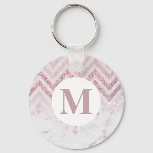Monogram Pink White Marble Personalize Name Schlüsselanhänger