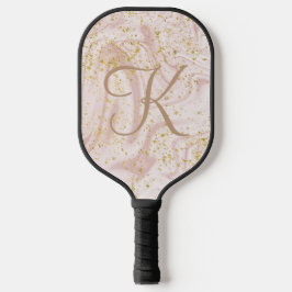 Monogram Pink White Marble Swirl Gold Glitzer Gesc Pickleball Schläger