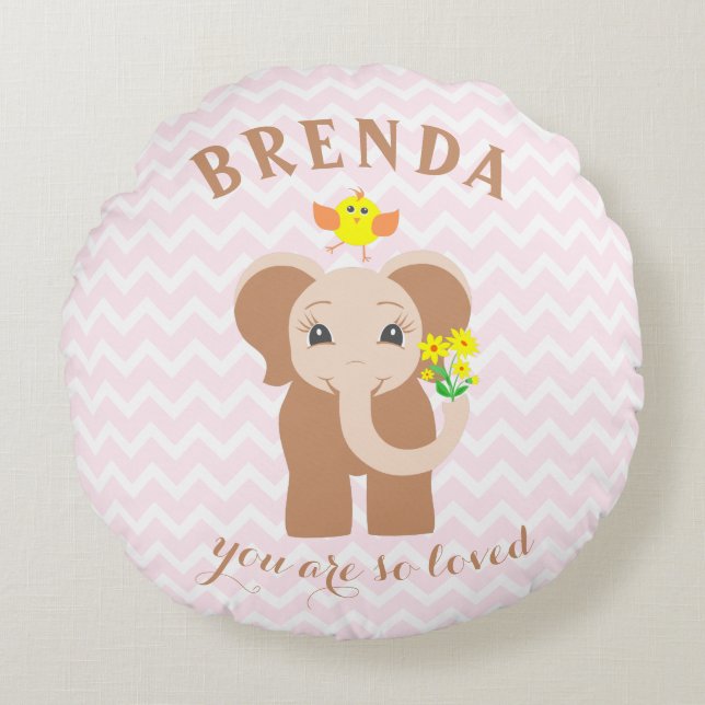 Monogram Pink Zickzack Baby Elephant Kissen (Vorderseite)