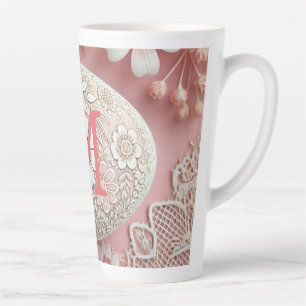 Monogram, pinkfarbenes weißes blühendes Osterei Milchtasse