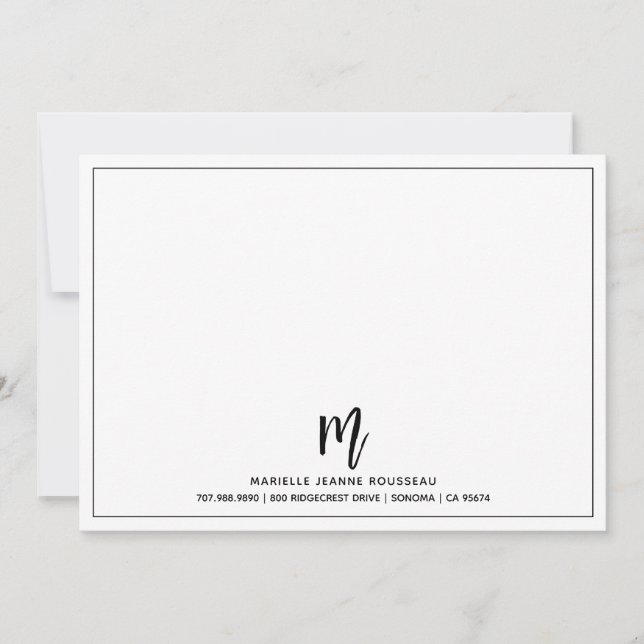 Monogram Pinselskript Anfangsnamensgrenze Mitteilungskarte (Vorderseite)