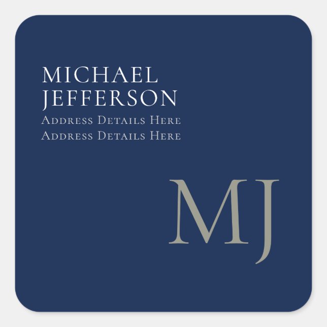 Monogram Plain Dark Blue Trendy Business Quadratischer Aufkleber (Vorderseite)