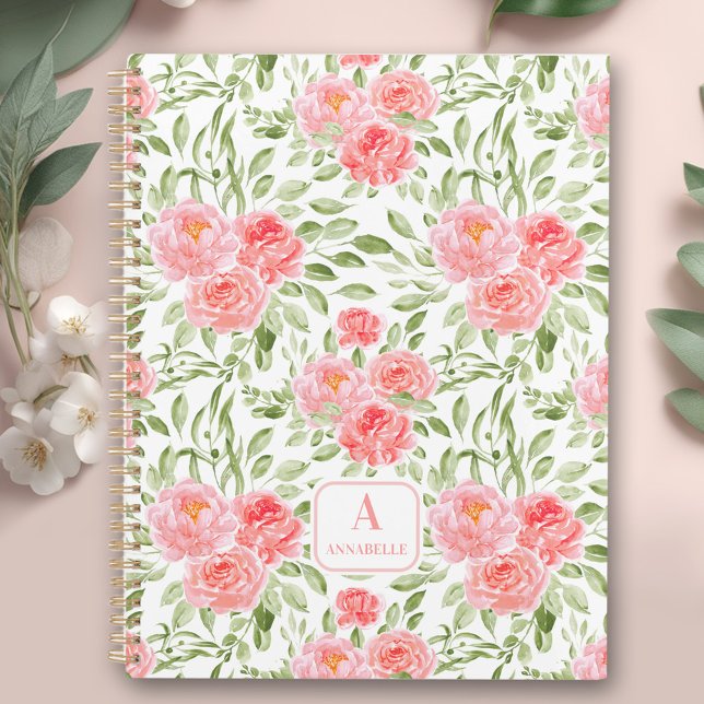 Monogram-Planer für das Watercolor Peony Pattern Planer (Watercolor Peony Pattern Monogram Planner)