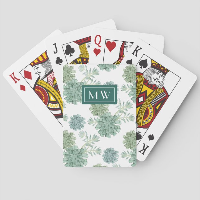 Monogram Plant Happiness Lustige Pattern Spielkarten (Rückseite)