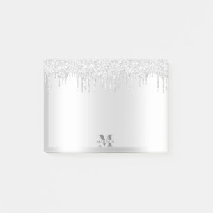 Monogram Platinum Silver Dripping Glitzer Metallic Post-it Klebezettel