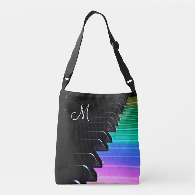 Monogram Play Piano Rainbow Music Tote Bag Tragetaschen Mit Langen Trägern (Rückseite)