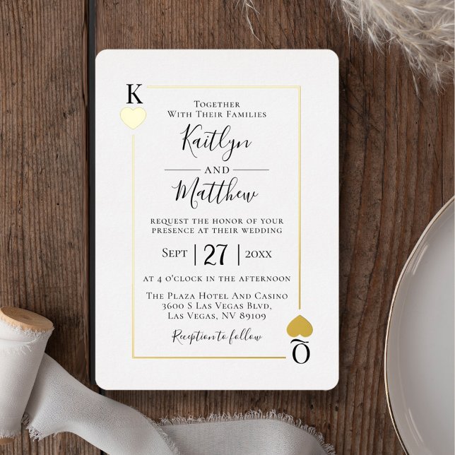 Monogram Playing Card Hochzeit Real Gold Foil Folieneinladung (Von Creator hochgeladen)