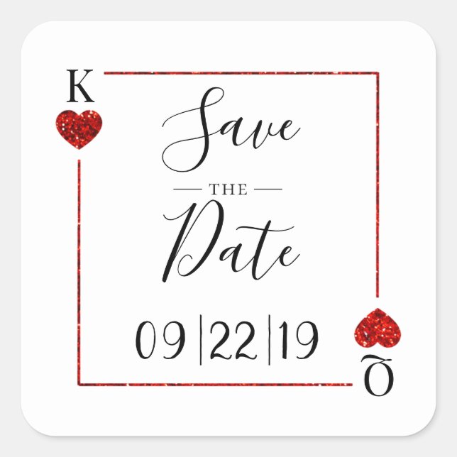 Monogram Playing Card Wedding Save the Date Quadratischer Aufkleber (Vorderseite)