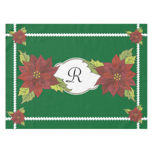 Monogram Poinsettias on Green Holiday Tablecloth Tischdecke
