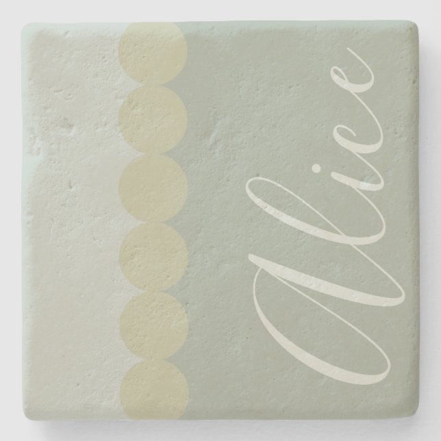 Monogram & Polka Dots Sandstone Untersetzer (Vorderseite)