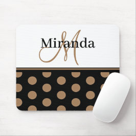 Monogram Polka Dots Schwarz-weiß Brown Elegant Mousepad