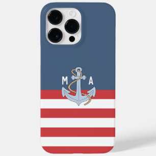 Monogram Preppy color navy and red Anchor Case-Mate iPhone 14 Pro Max Hülle