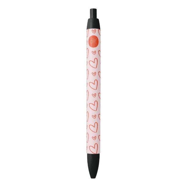 Monogram Preppy Pink & Red Herzen Kugelschreiber (Vorderseite Vertikal)