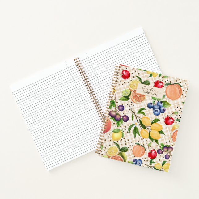 Monogram pretty feminine fruits Classy beige Notizbuch (Innenseite)