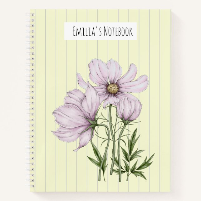 Monogram pretty pastel retro 50s Purple floral Notizbuch (Vorderseite)