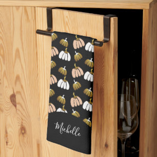 Monogram Pumpkin in Schwarz, Weiß, Schwarz, Weiß, Geschirrtuch