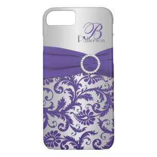 Monogram Purple et Silver Damask iPhone 7 Coque