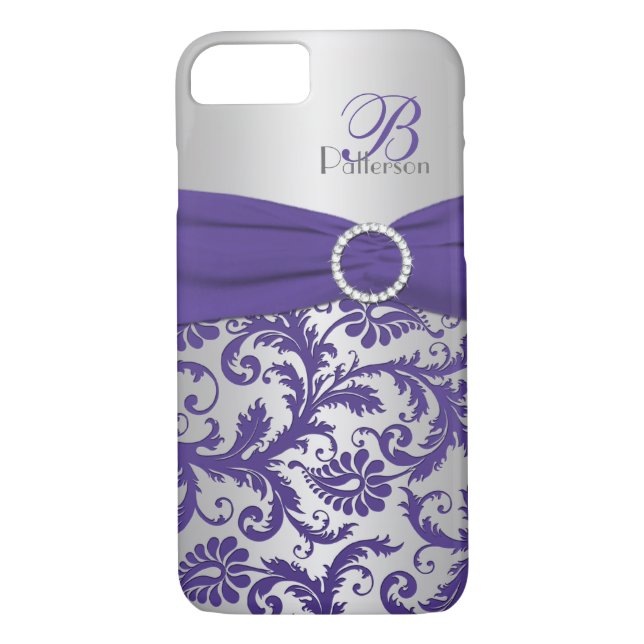 Monogram Purple et Silver Damask iPhone 7 Coque (Dos)