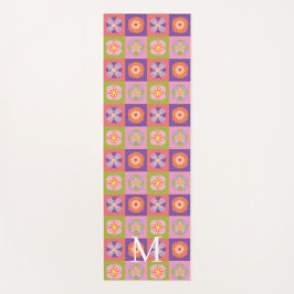 Monogram purple green floral pattern yogamatte