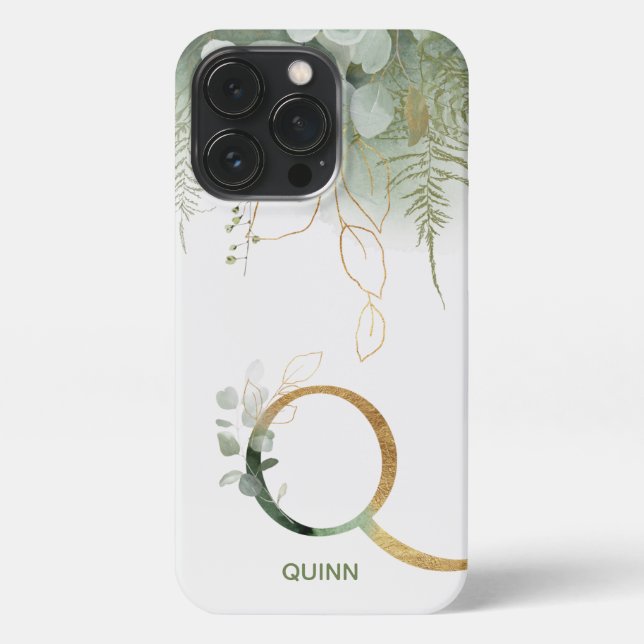Monogram Q Elegant Succulent iPhone Case 13 Pro Hülle (Rückseite)