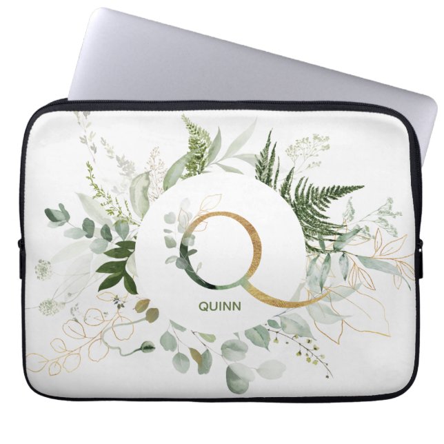 Monogram Q Fern & Eukalyptus Wreath Laptop Sleeve (Vorderseite)