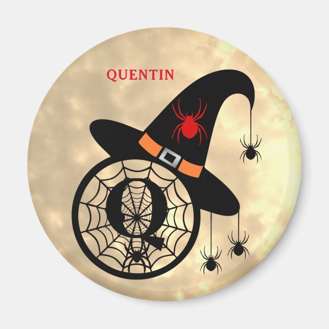 Monogram Q Halloween Sky Hexenspinnen Name Magnet (Vorne)