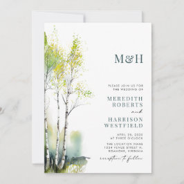 Monogram QR Code Birch Forest Woodland Wedding Einladung