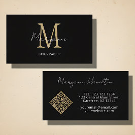 Monogram QR Code Black Gold Visitenkarte