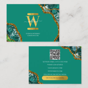 Monogram QR-Code des Green Gold Agate Geode Glitze Visitenkarte