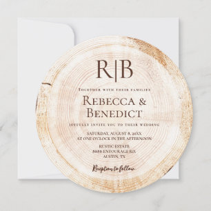 Monogram QR Code Website Bark Rustic Wedding Einladung