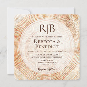 Monogram QR Code Website Bark Rustic Wedding Einladung