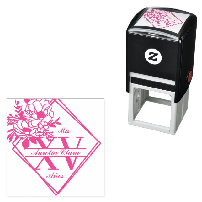 Monogram Quinceanera Mis XV Geometric Floral Permastempel (Beispiel)