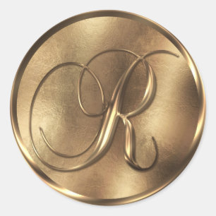 Monogram R Bronze Wedding Invitation Holiday Runder Aufkleber