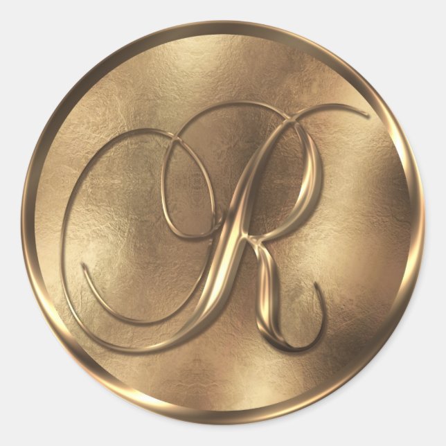Monogram R Bronze Wedding Invitation Holiday Runder Aufkleber (Vorderseite)