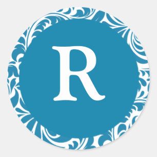 Monogram R Cerulean Wedding Monogram Invitation S Runder Aufkleber