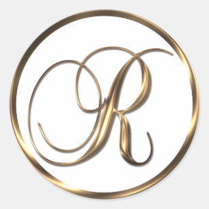 Monogram R Imitate Bronze Runder Aufkleber