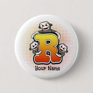 Monogram R Sock Monkey Button