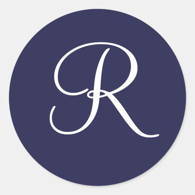 Monogram R, White on Navy Blue, Runder Aufkleber (Vorderseite)