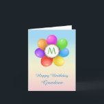 Monogram Rainbow-Ballons Blume Grandson Birthday Karte<br><div class="desc">mit Monogramm Geburtstagskarte für Ihren Grandson - Farbenfrohe Regenbogenballons Blume und Konfetti.  Sie können den Text nach Ihren Wünschen anpassen,  Schriftart,  Farbe und Größe vor der Karte und innen ändern.</div>