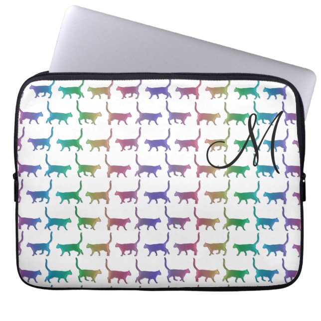 Monogram Rainbow Cats Animal Pattern Laptop Sleeve (Vorderseite)